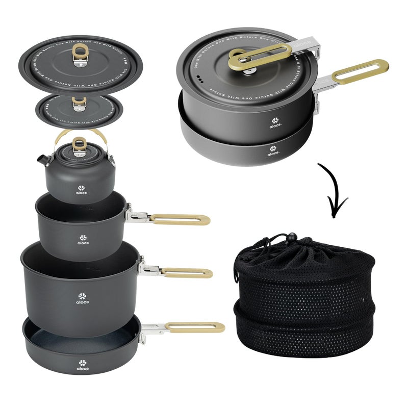Alocs Portable Camping Cookware - Upgraded Handle  Non-Stick Camping Pan Set for Outdoor Kitchen  Picnic  Hiking and Fishing - Image 1